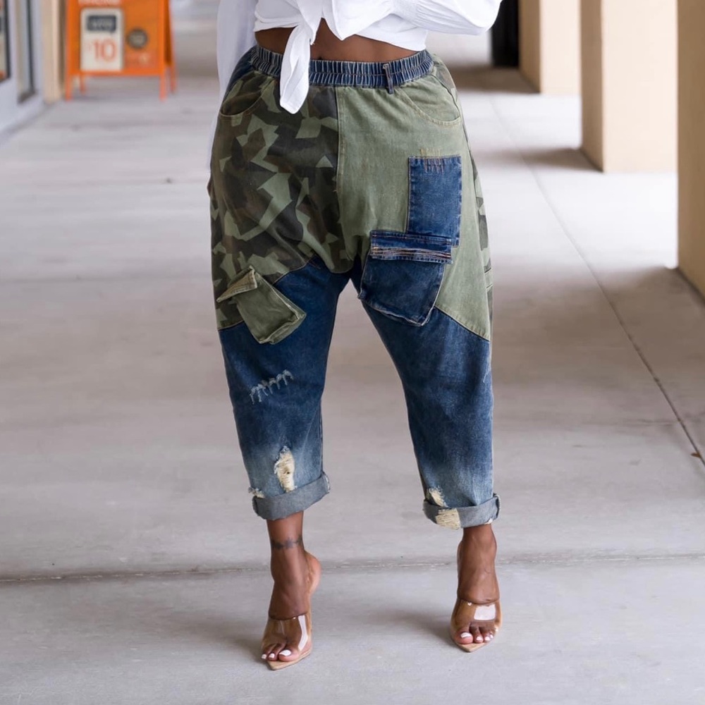 Patch Work Denim Harem Pants - Picture 1 of 4